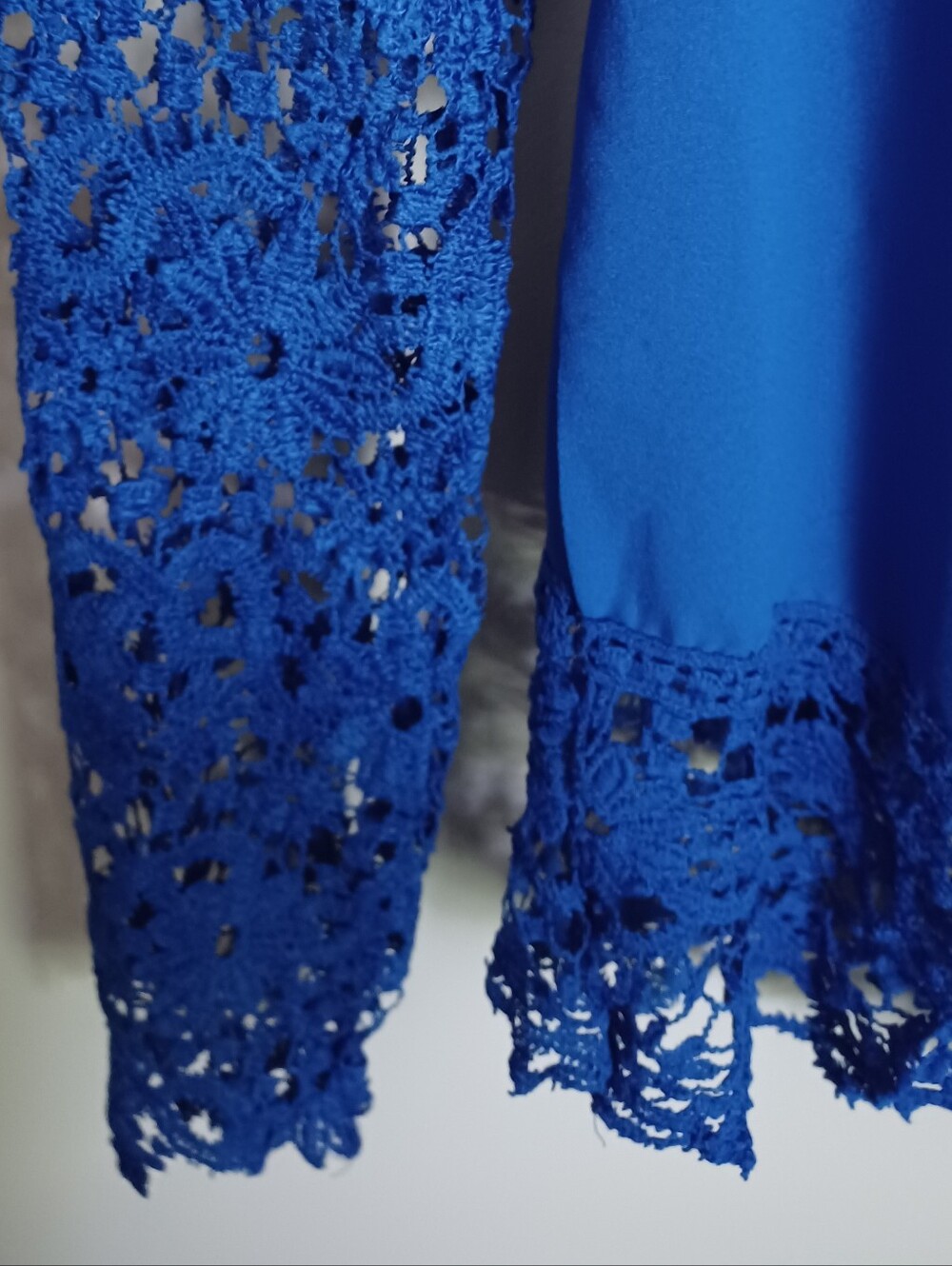 Women's‎ Size M Unbranded Blue Lace Long Sleeve Blouse Shirt Design Night Out - Picture 7 of 7